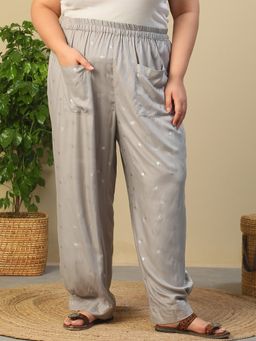 Oxolloxo - Viscose Grey Women Mid Waist Trouser