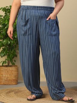 Oxolloxo - Viscose Blue Women Mid Waist Trouser