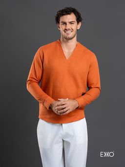 EKKO - Orange Linen Slim Fit Casual Shirt