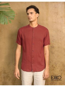 EKKO - Rust Linen Relaxed Fit Casual Shirt