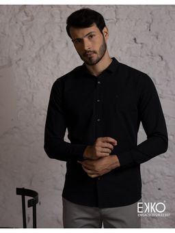 EKKO - Black Cotton Slim Fit Casual Shirt
