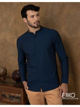 EKKO - Navy Cotton Slim Fit Casual Shirt