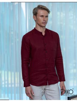 EKKO - Red Linen Slim Fit Casual Shirt