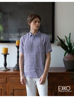 EKKO - Purple Linen Relaxed Fit Casual Shirt