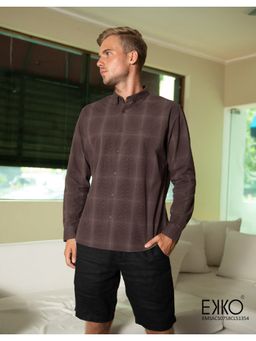 EKKO - Brown Cotton Slim Fit Casual Shirt