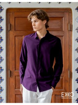 EKKO - Purple Cotton Slim Fit Casual Shirt