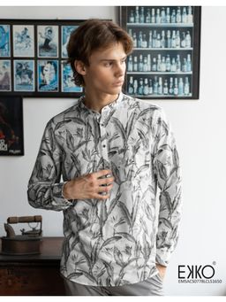 EKKO - White Linen Blend Slim Fit Casual Shirt