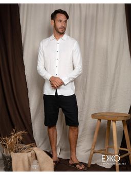 EKKO - White Linen Slim Fit Casual Shirt