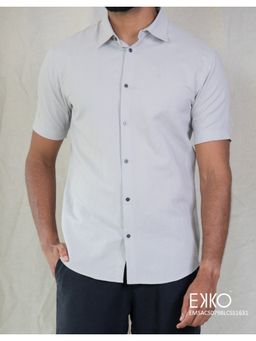 EKKO - Grey Cotton Slim Fit Casual Shirt