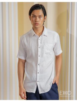 EKKO - White Linen Slim Fit Casual Shirt