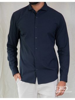 EKKO - Black Cotton Slim Fit Casual Shirt