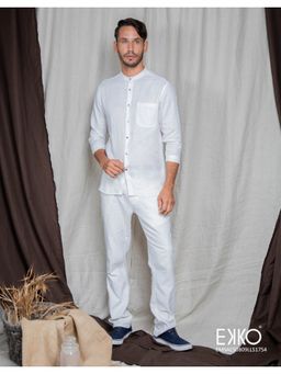 EKKO - White Linen Slim Fit Casual Shirts