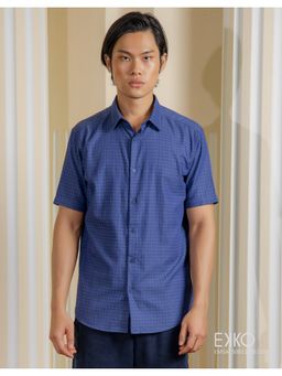 EKKO - Blue Cotton Slim Fit Casual Shirt