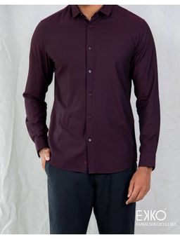 EKKO - Wine Linen Blend Slim Fit Casual Shirt