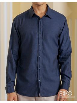 EKKO - Blue Cotton Slim Fit Casual Shirt