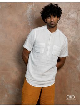 EKKO - White Linen Slim Fit Casual Shirt