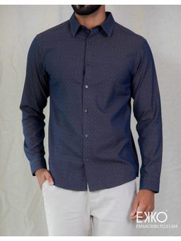 EKKO - Blue Cotton Slim Fit Casual Shirt