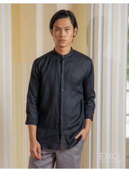 EKKO - Black Linen Slim Fit Casual Shirt