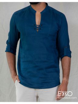 EKKO - Blue Linen Slim Fit Casual Shirt