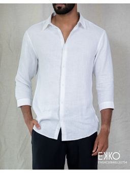 EKKO - White Linen Slim Fit Casual Shirt