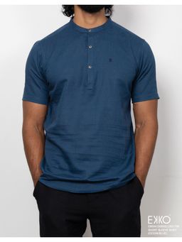 EKKO - Navy Linen Blend Slim Fit Casual Shirt
