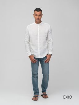 EKKO - White Linen Slim Fit Casual Shirt