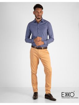EKKO - Blue Cotton Slim Fit Formal Shirt