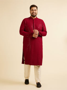 Manyavar - Red Embroidered Sequin Work Kurta with Churidar (Set of 2)