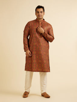 Manyavar - Rust Blended Viscose Digital Print Embroidery Kurta with Churidar (Set of 2)