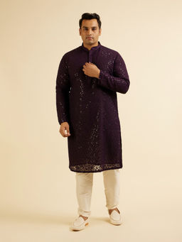 Manyavar - Purple Georgette Embroidered Kurta with Churidar (Set of 2)