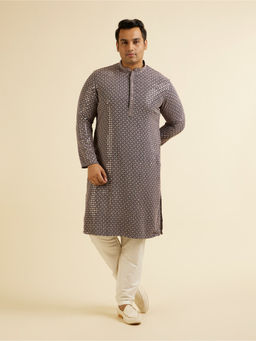 Manyavar - Navy Blue Chikankari Sequined Kurta with Churidar (Set of 2)