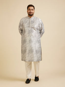 Manyavar - Grey Printed Embroidered Kurta with Churidar (Set of 2)