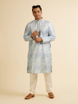 Manyavar - Blue Printed Embroidered Kurta with Churidar (Set of 2)