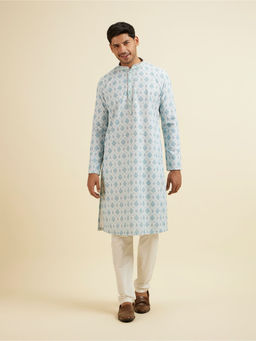 Manyavar - Light Blue Embroidered Sequin Kurta with Churidar (Set of 2)