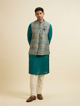 Manyavar - Teal Green Printed Kurta Jacket (Set of 5)