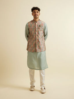 Manyavar - Light Mid Green Harlequin Printed Kurta Jacket (Set of 5)