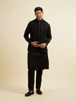 Manyavar - Black Embroidered Mirror Kurta Jacket (Set of 5)