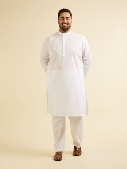Manyavar - White Cotton Solid Kurta with Churidar (Set of 2)