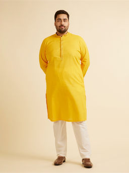 Manyavar - Yellow Cotton Self Design Embroidered Kurta with Churidar (Set of 2)