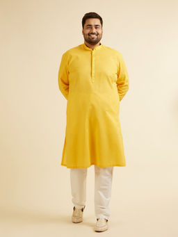 Manyavar - Yellow Cotton Self Design Embroidered Kurta with Churidar (Set of 2)