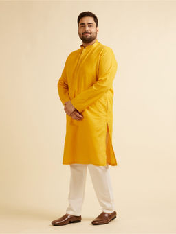 Manyavar - Mustard Cotton Self Design Embroidered Kurta with Churidar (Set of 2)