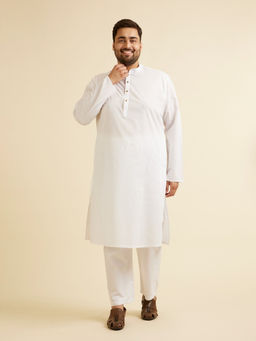Manyavar - White Cotton Self Design Kurta with Churidar (Set of 2)