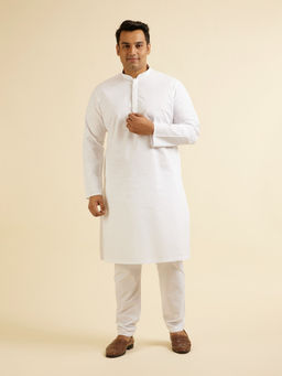 Manyavar - White Cotton Self Design Kurta with Churidar (Set of 2)