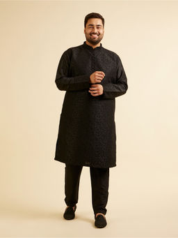 Manyavar - Black Embroidery Sequined Kurta with Churidar (Set of 2)