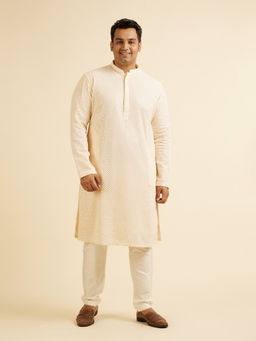 Manyavar - Cream Georgette Embroidered Sequined Kurta with Pyjama (Set of 2)