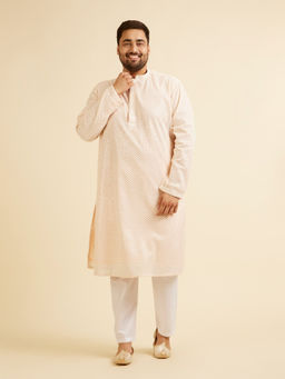 Manyavar - Peach Embroidered Sequined Kurta with Pyjama (Set of 2)