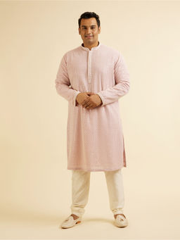 Manyavar - Pink Embroidered Sequined Kurta with Pyjama (Set of 2)