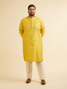 Manyavar - Mustard Blended Viscose Embroidered Kurta with Pyjama (Set of 2)