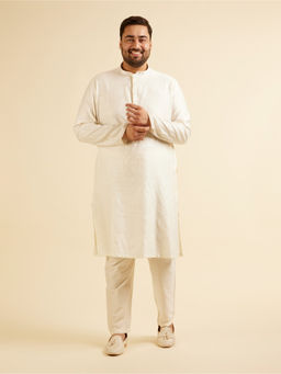 Manyavar - Cream Blended Viscose Self Design Kurta with Pyjama (Set of 2)
