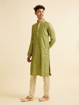 Manyavar - Green Embroidered Patterned Kurta with Churidar (Set of 2)